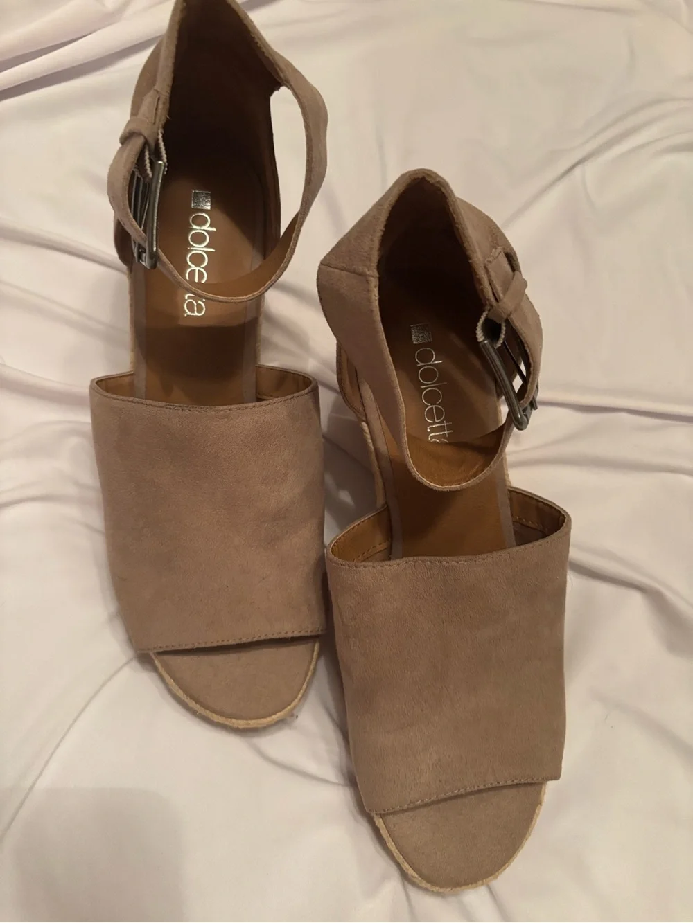 Wedge Espadrille Sandals in Taupe with Ankle Strap